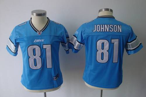 Lions #81 Calvin Johnson Blue Women's Team Color Stitched NFL Jersey